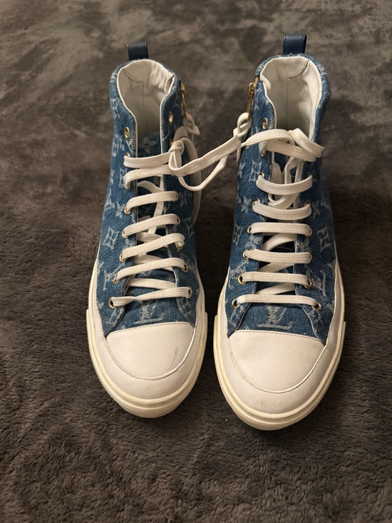 Louis Vuitton Shoes - Louis Vuitton Blue Denim Monogram High-Top Sneakers with White Accents